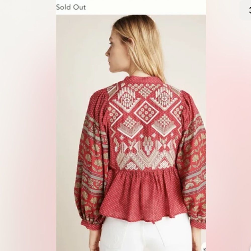 Anthropologie  Keira Embroidered Peplum Long sleeve blouse •sold out• - Picture 3 of 9